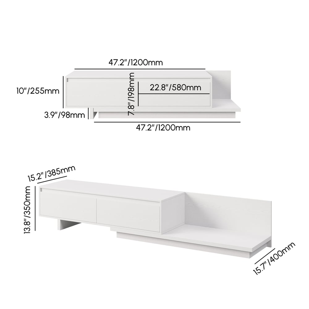 Fero White Extendable TV Stand with 2 Drawers(47"-79") weights dimensions image