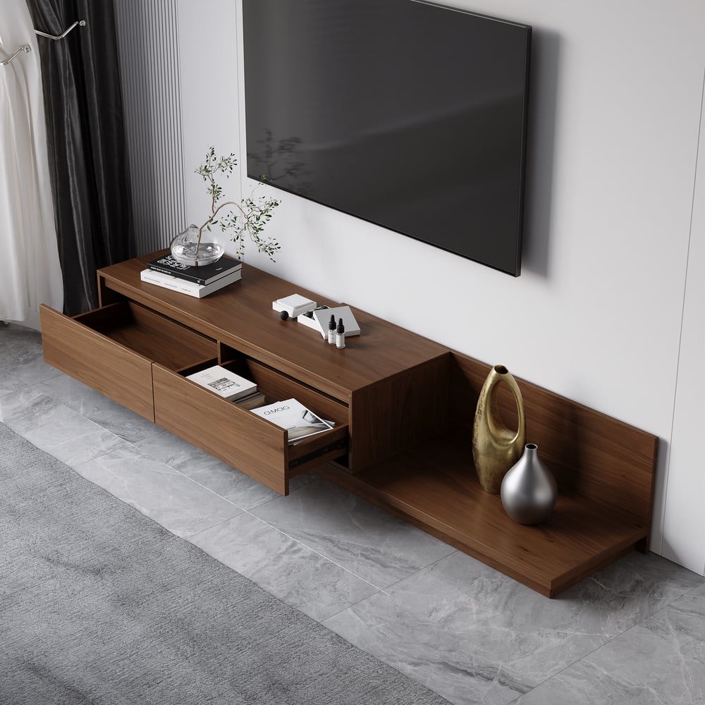 Fero Walnut Extendable TV Stand with 2 Drawers(47"-79") window image
