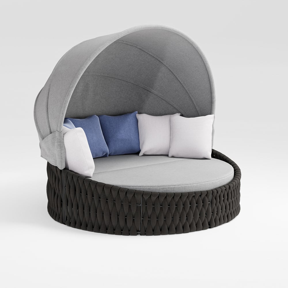 Tatta Weatherproof Dark Gray Braided Garden Sun Island with Aluminum Frame & Sun Canopy window image