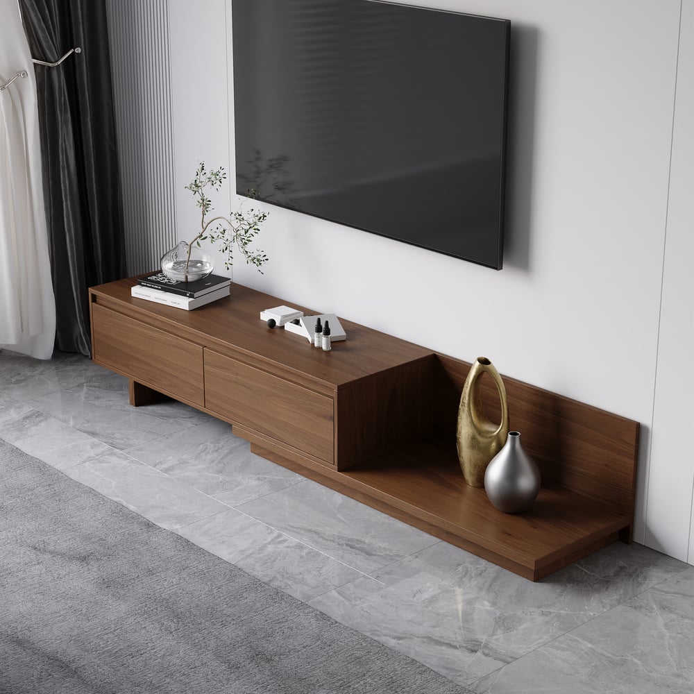 Fero Walnut Extendable TV Stand with 2 Drawers(47"-79") window image