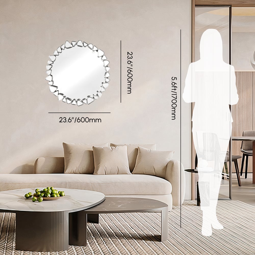 Miroir mural argenté moderne de 600 mm — Miroir décoratif rond Poids, dimensions, image