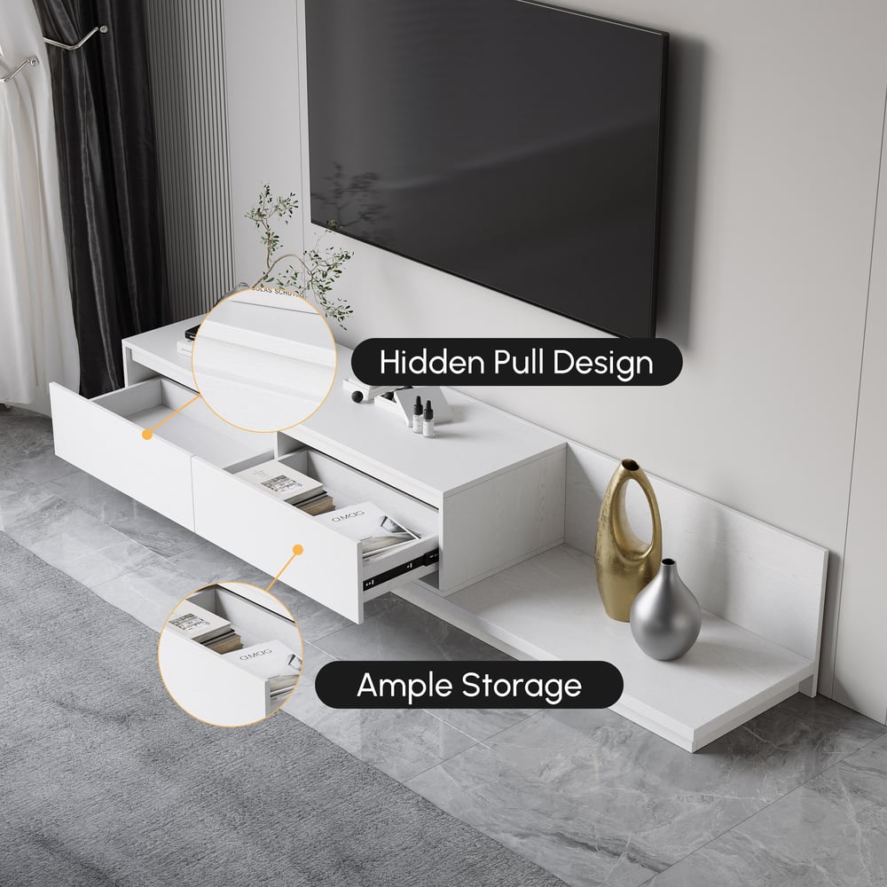 Fero White Extendable TV Stand with 2 Drawers(47"-79") window image