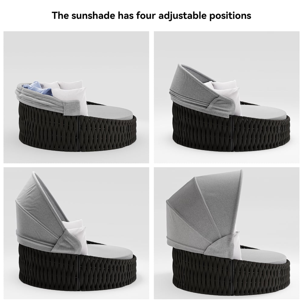 Tatta Weatherproof Dark Gray Braided Garden Sun Island with Aluminum Frame & Sun Canopy window image