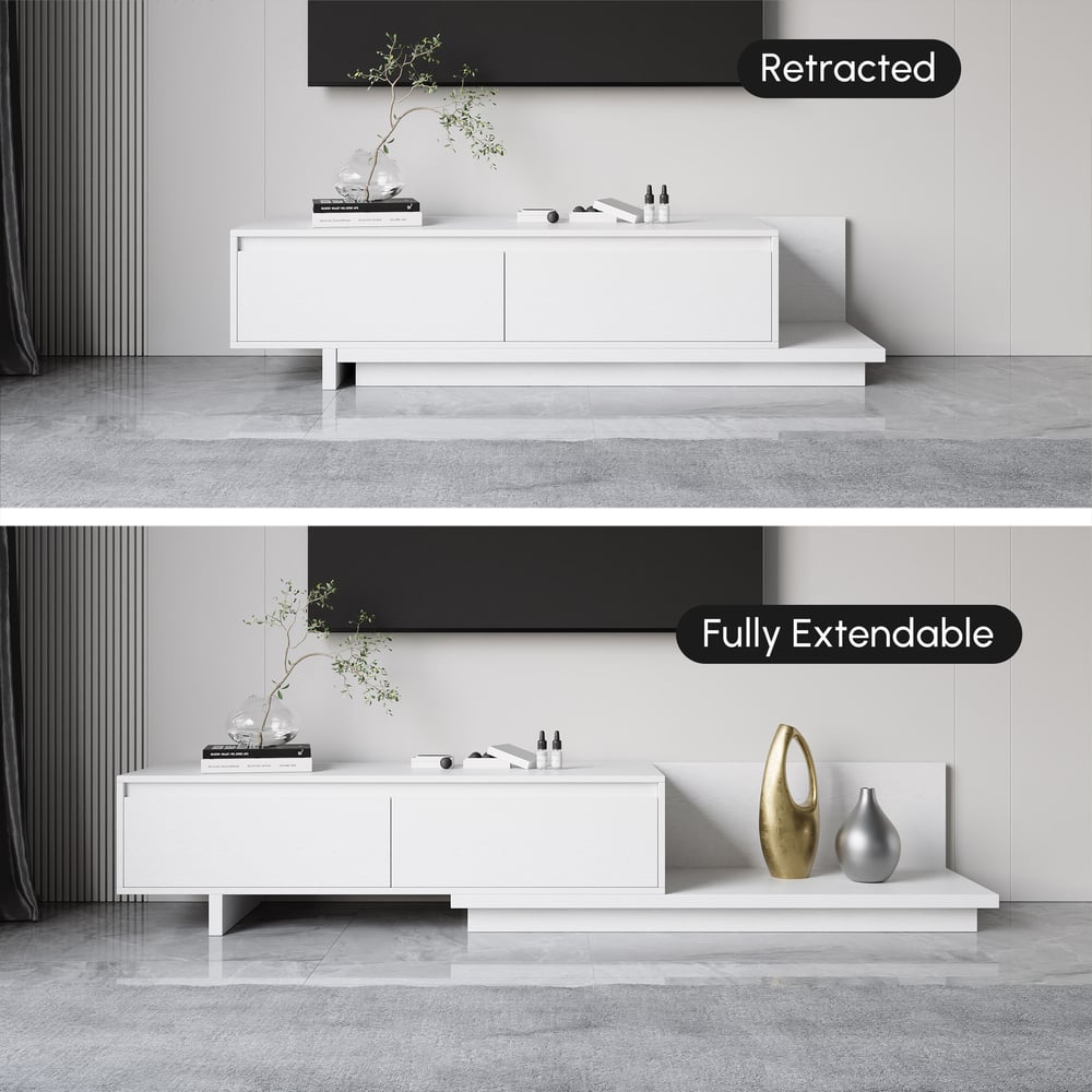 Fero White Extendable TV Stand with 2 Drawers(47"-79") window image