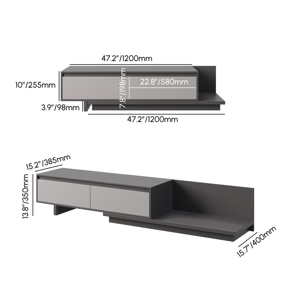 Fero Gray Extendable TV Stand with 2 Drawers(47"-79") weights dimensions image