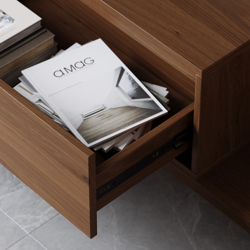 Fero Walnut Extendable TV Stand with 2 Drawers(47"-79") window image