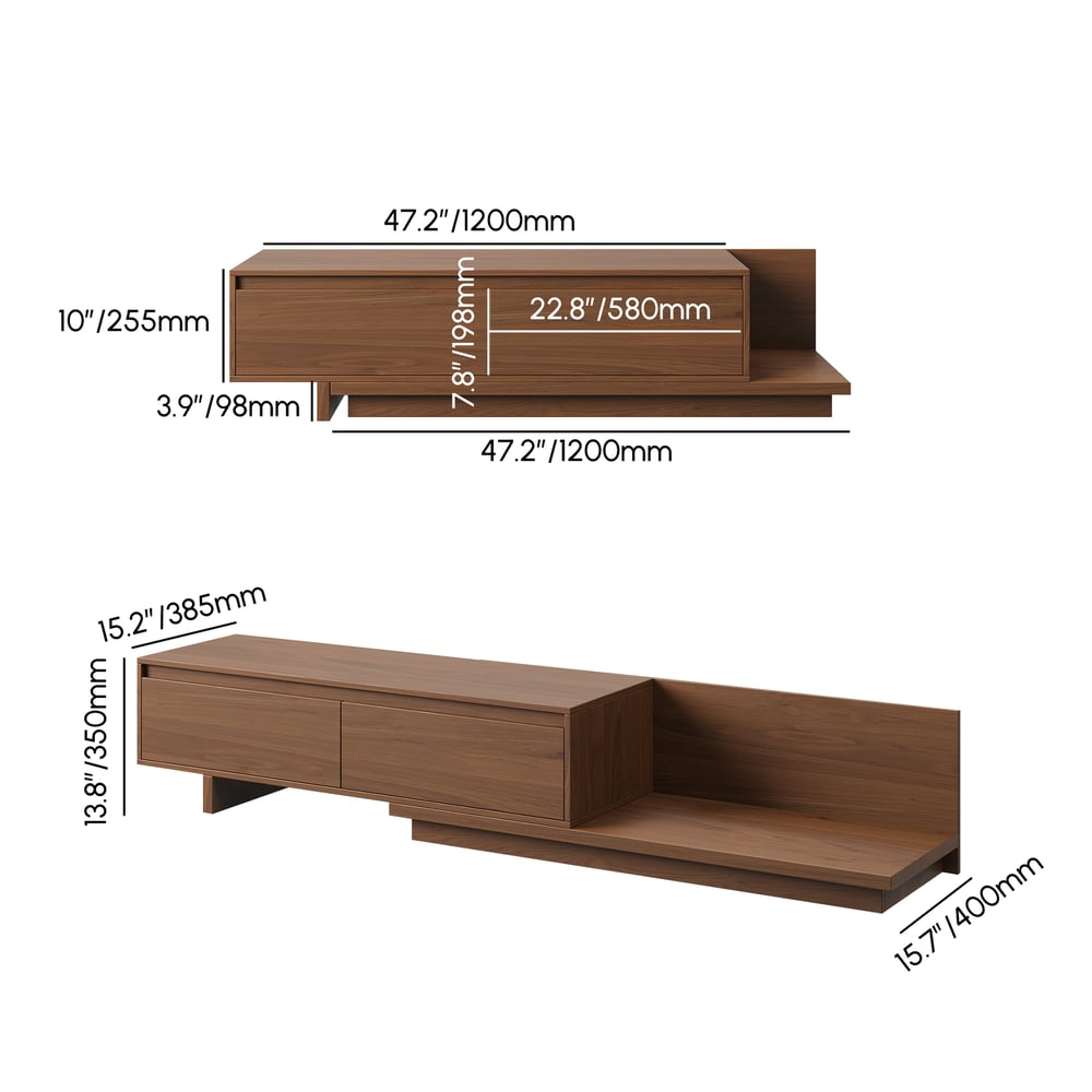 Fero Walnut Extendable TV Stand with 2 Drawers(47"-79") weights dimensions image