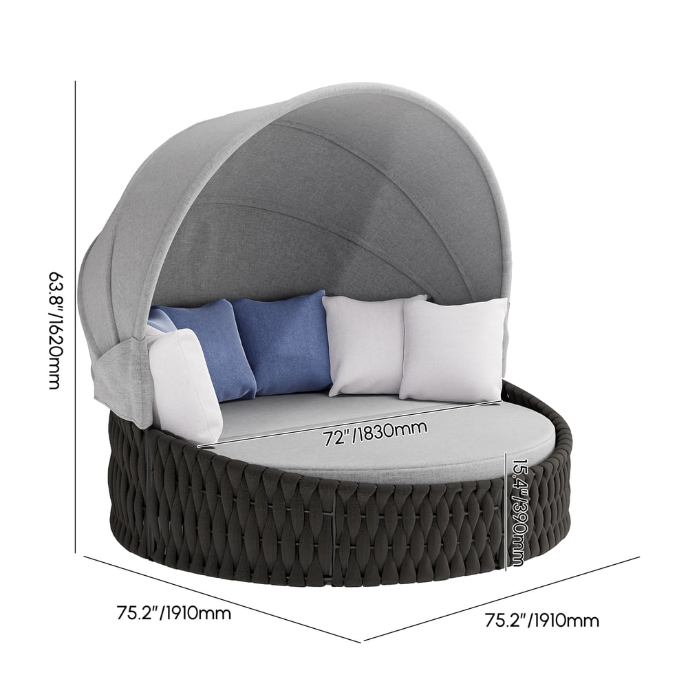 Tatta Weatherproof Grey Braided Garden Sun Island with Aluminum Frame and Sun Canopy weights dimensions image