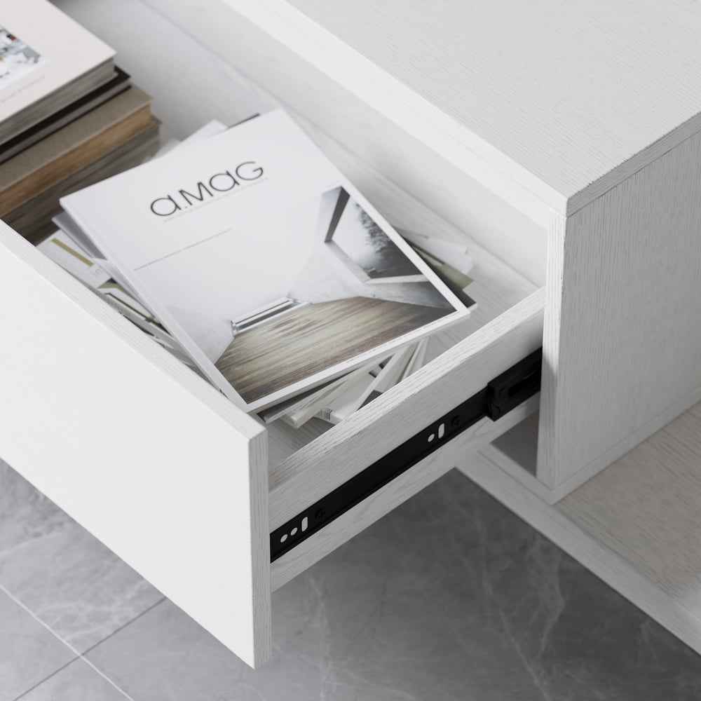 Fero White Extendable TV Stand with 2 Drawers(47"-79") window image