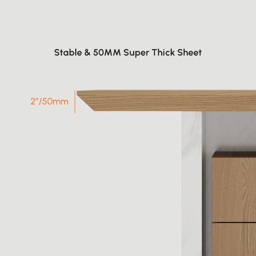 Modern White & Natural Home Office Desk with Movable File Cabinet (59.8") window image