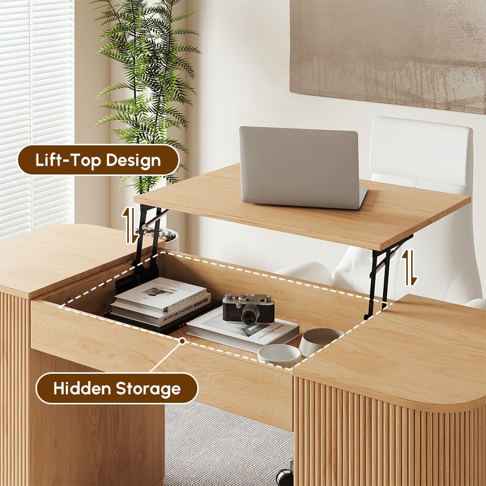 Modern Natural Standing Writing Desk with 2 Doors & Ample Storage Office Desk (59.8" ) window image