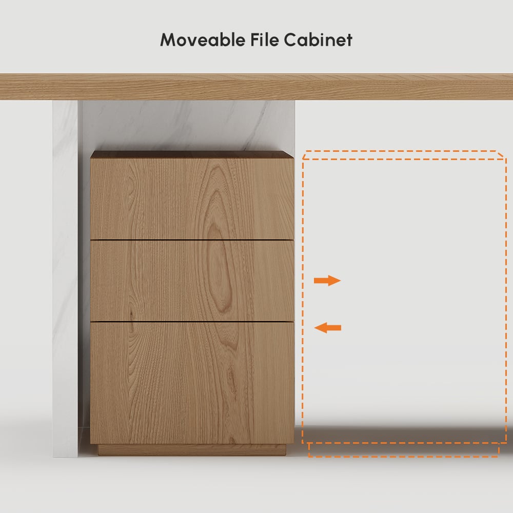 Modern White & Natural Home Office Desk with Movable File Cabinet (59.8") window image