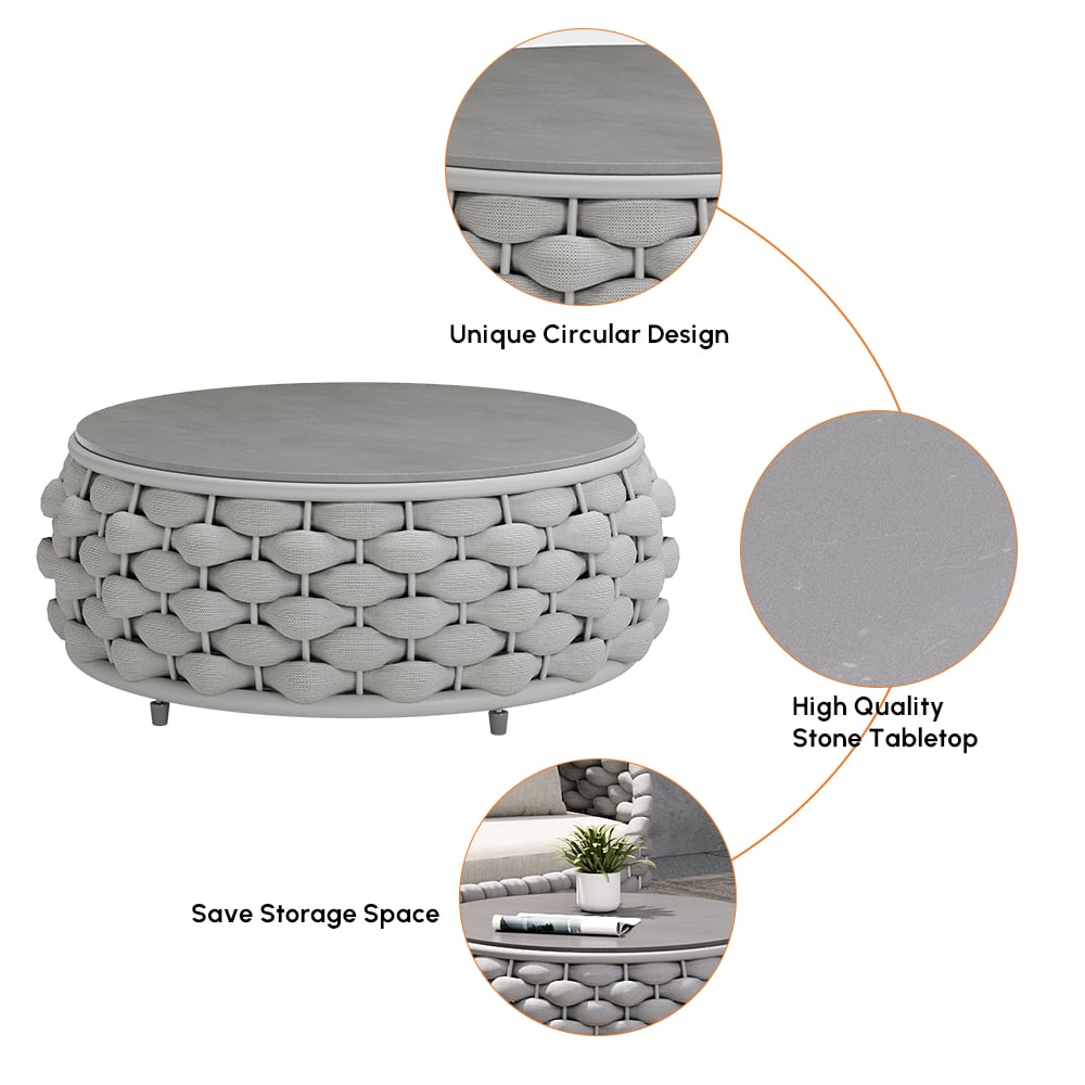 Tatta 4 Pieces Woven Rope Outdoor Swivel Sofa Set 360 Degree Rotatable with Coffee Table window image