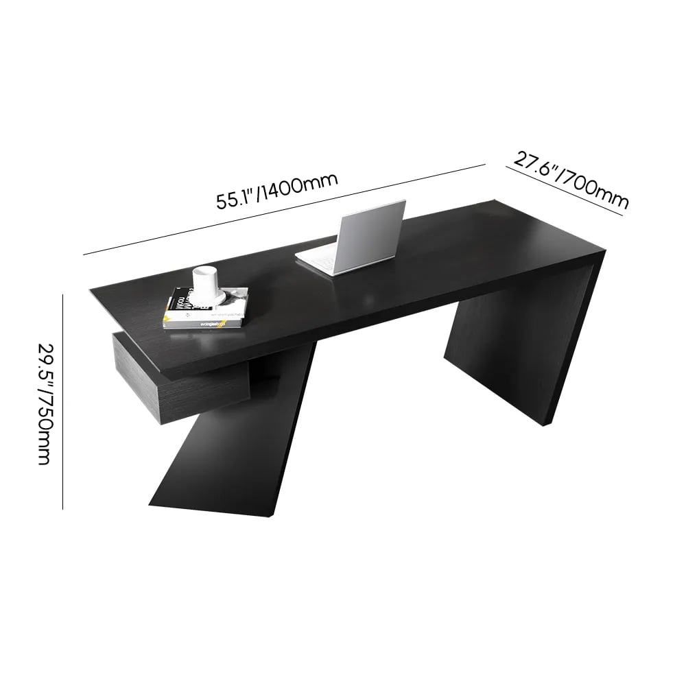 Cabstract Modern Black Wood Office Desk with Drawer (1400mm) weights dimensions image