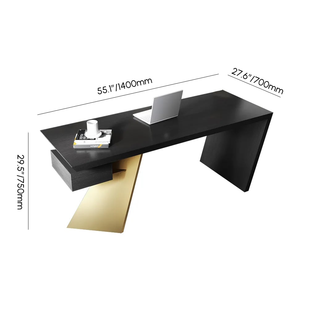 Cabstract Modern Black & Gold Office Desk with Drawer (1400mm) weights dimensions image