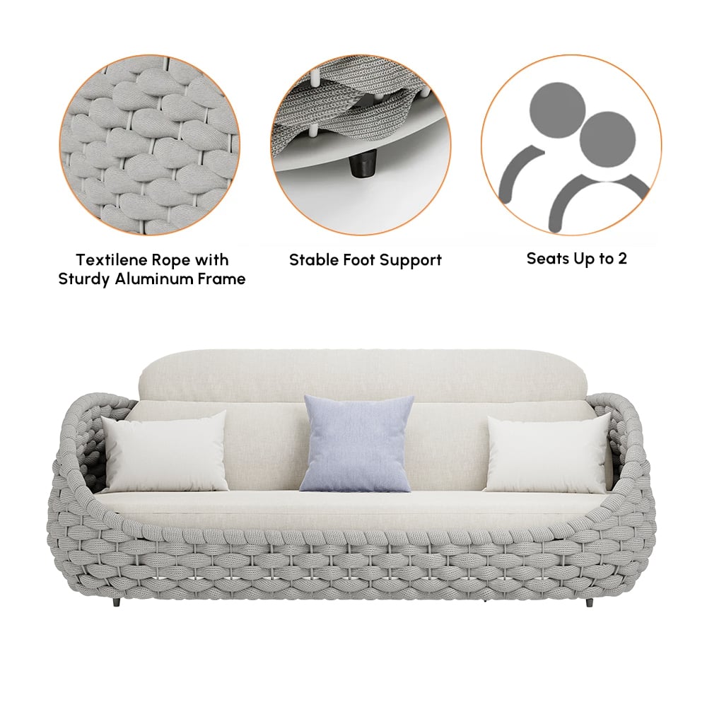 Cocaro 4dílná venkovní pletená pohovka se stolkem v šedé a bílé barvě obrázek okna