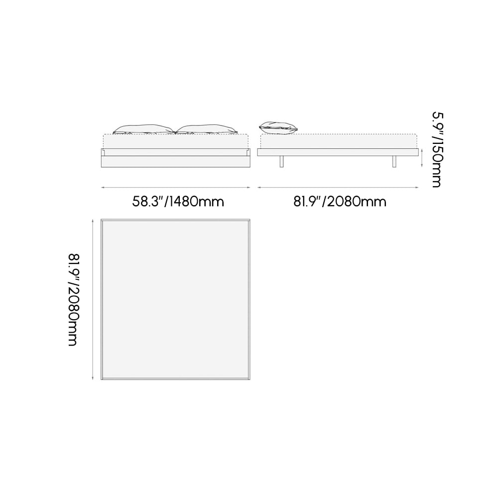 Lit de sol naturel de 140 x 200 cm de style japonais Poids, dimensions, image