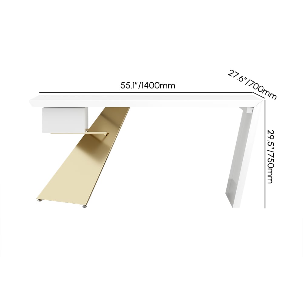 Bureau Cabstract moderne blanc et doré avec tiroir (1400 mm) Poids, dimensions, image