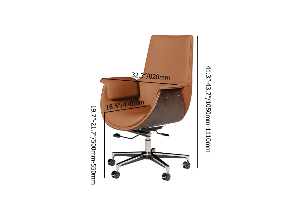 Brown Leather Modern Home Office Chair Upholstered High Back Desk Chair Wood Grain Frame weights dimensions image