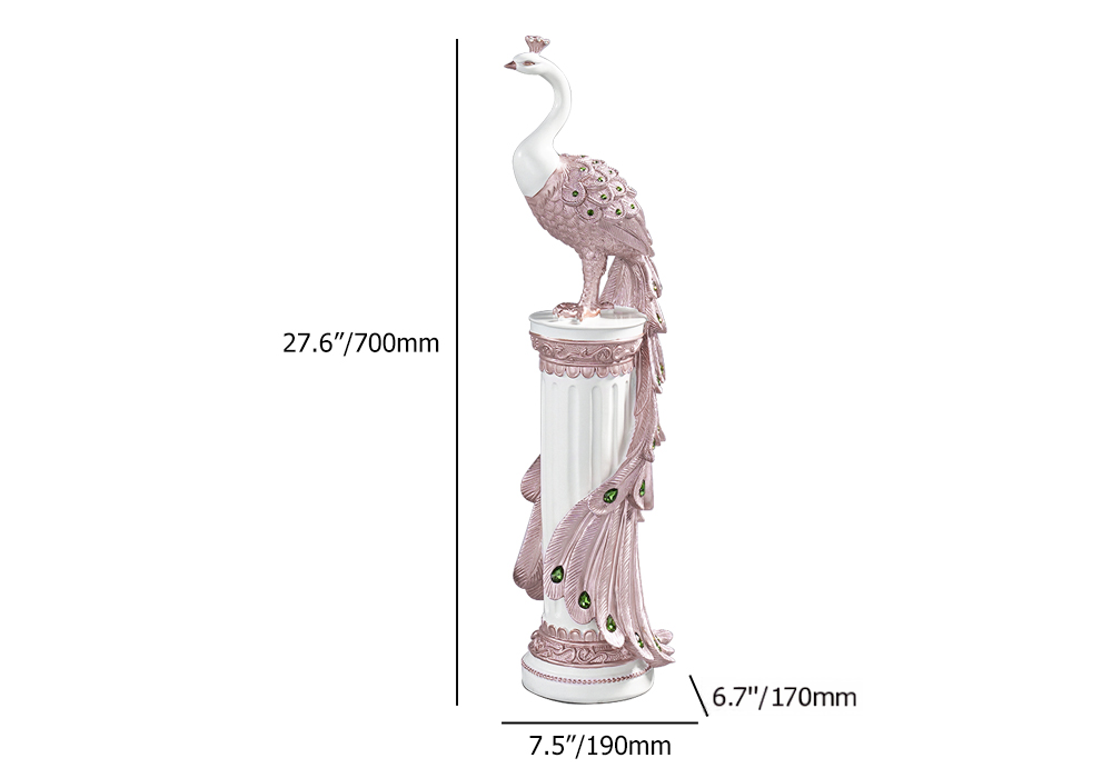 Grande escultura glamourosa com piso de pavão de 27,6", decoração, arte, sala de estar, quarto em branco e rosa Imagem com pesos e dimensões