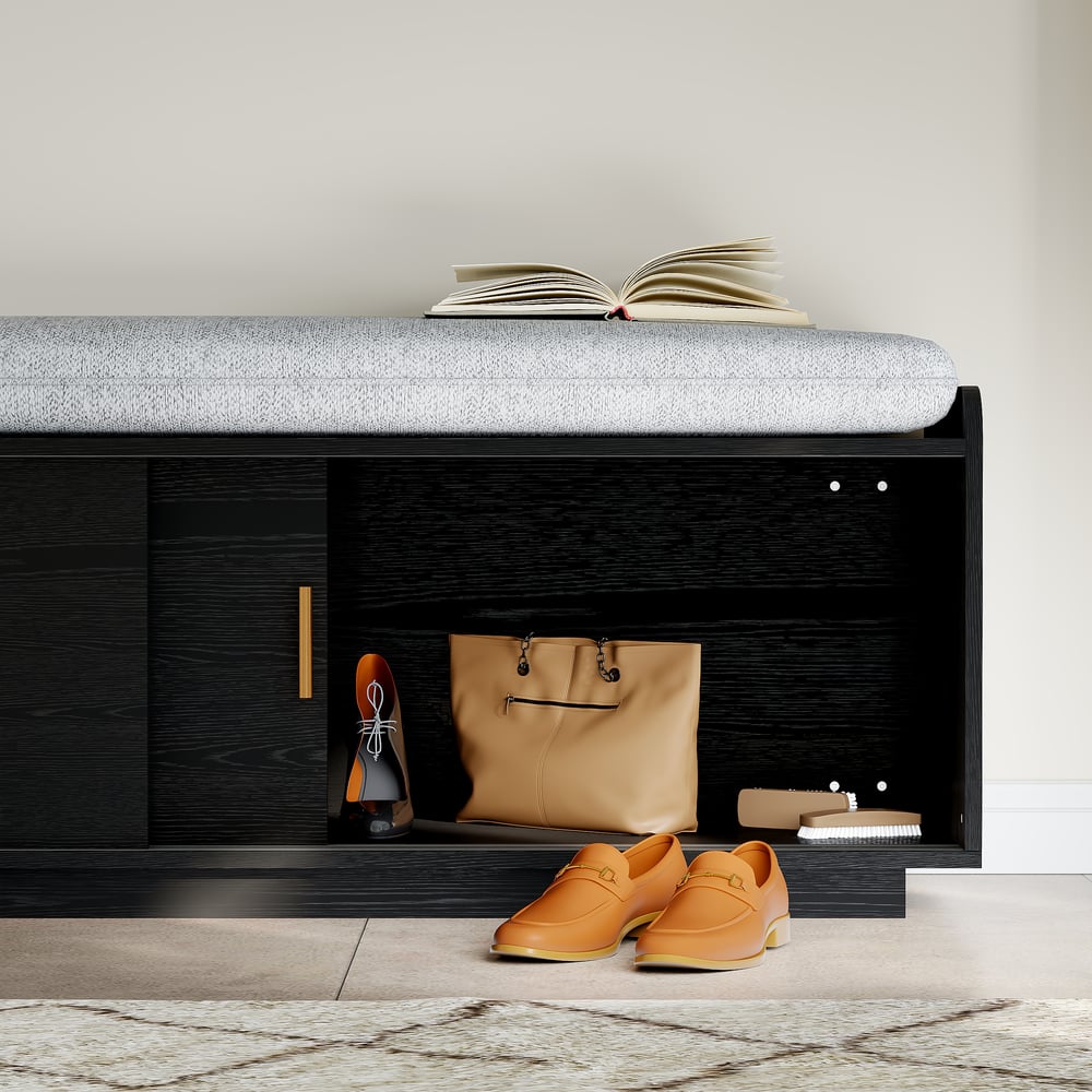 Black Shoe Storage Bench with Cushion window image