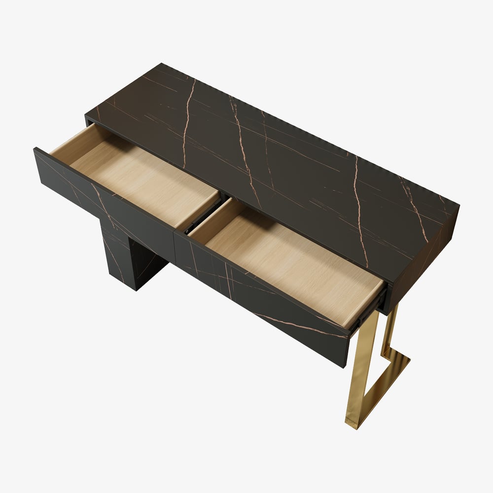 47.2" Black Console Table Modern Rectangle Accent Table For Entryway with 2 Drawers window image