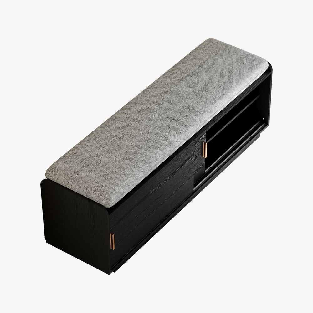 Black Shoe Storage Bench with Cushion window image