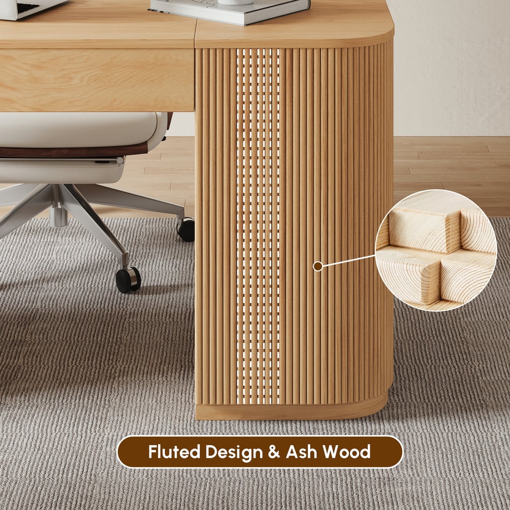 Modern Natural Standing Writing Desk with 2 Doors & Ample Storage Office Desk (59.8" ) window image