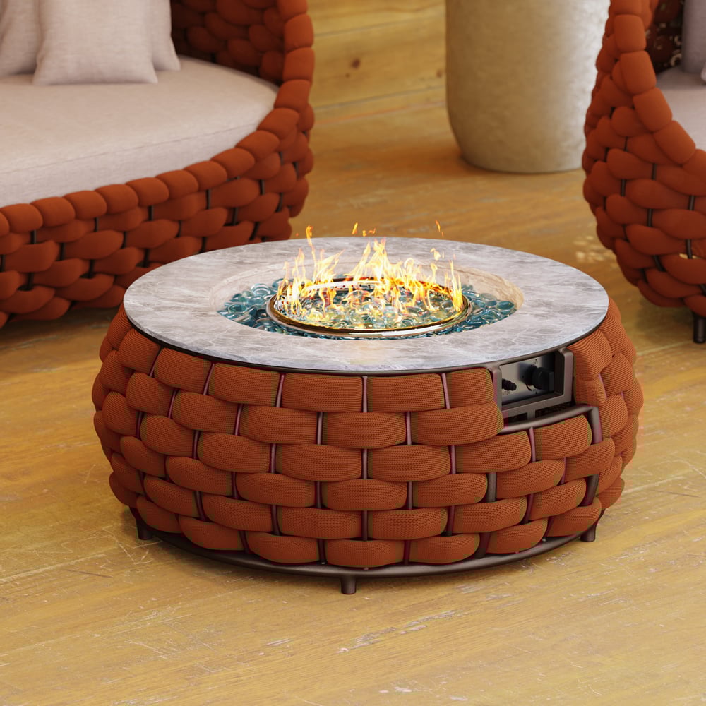 Tatta Weave Round Smokeless Propane Fire Pit in Orange window image