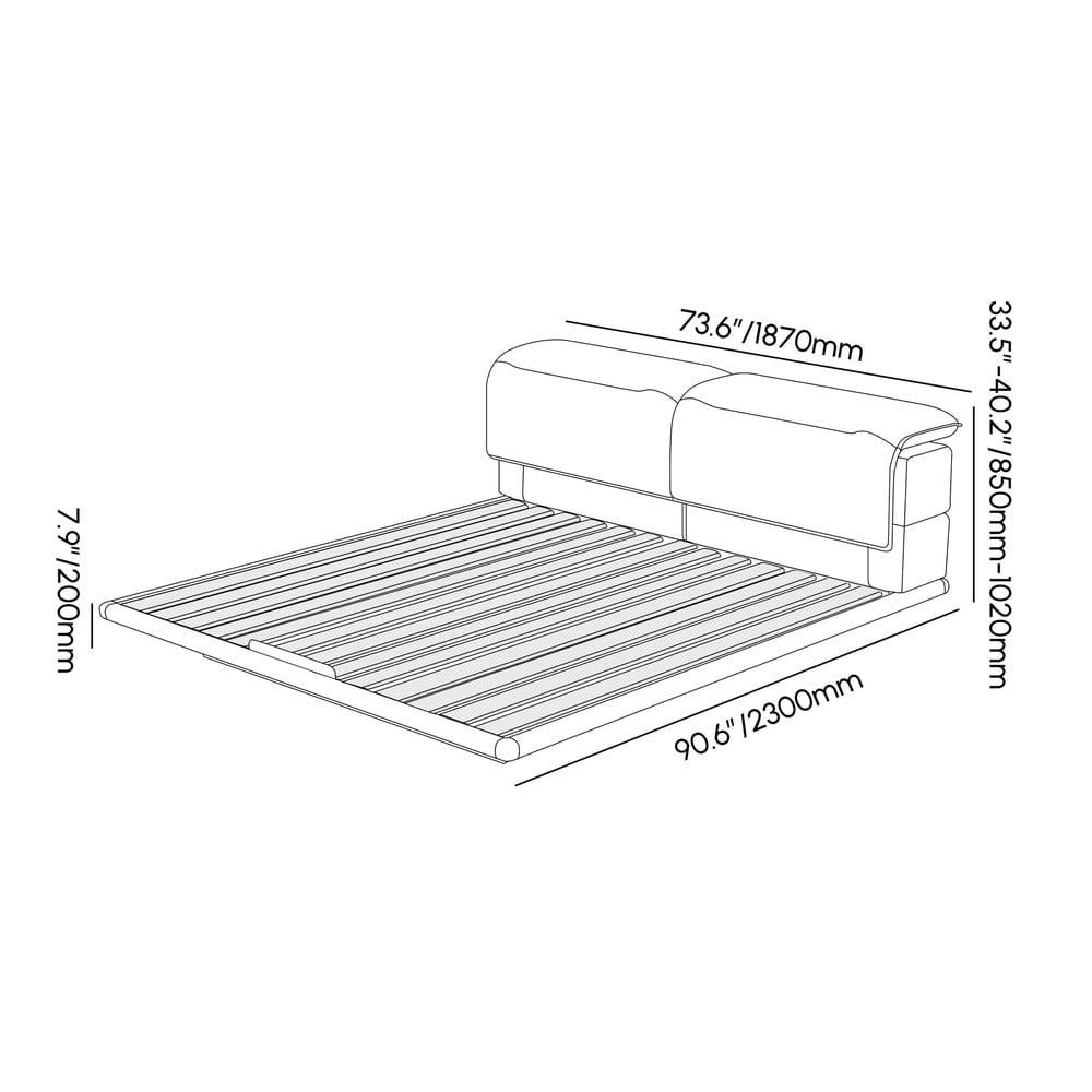 Cadre de lit flottant moderne avec tête de lit lumineuse et réglable 180x200 Poids, dimensions, image