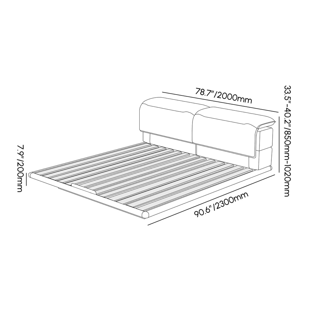 Modern Leather King Size Floating Bedroom Set with Light & Adjustable Headboard weights dimensions image