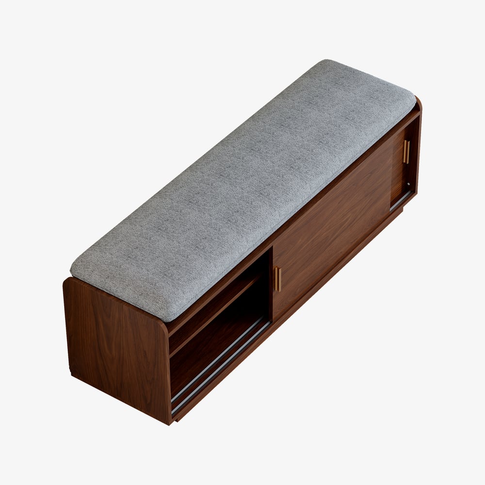 Walnut Shoe Storage Bench with Cushion window image