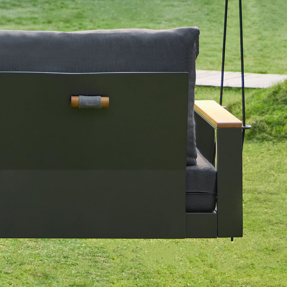 Tevara Outdoor Hanging Swing Sofa 2-Seater in Dark Gray with Cushion & Black Cover window image