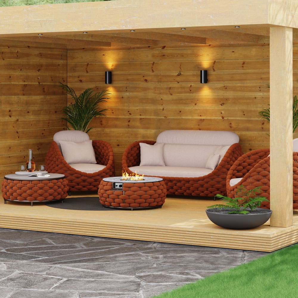 Tatta Weave Round Smokeless Propane Fire Pit in Orange window image