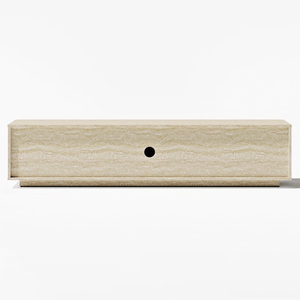 79" Travertine Veneer Fireplace TV Stand with Storage window image