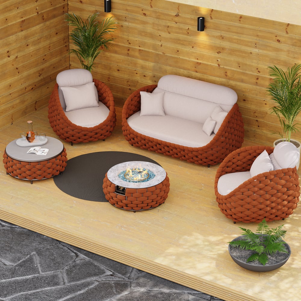 Tatta Weave Round Smokeless Propane Fire Pit in Orange window image