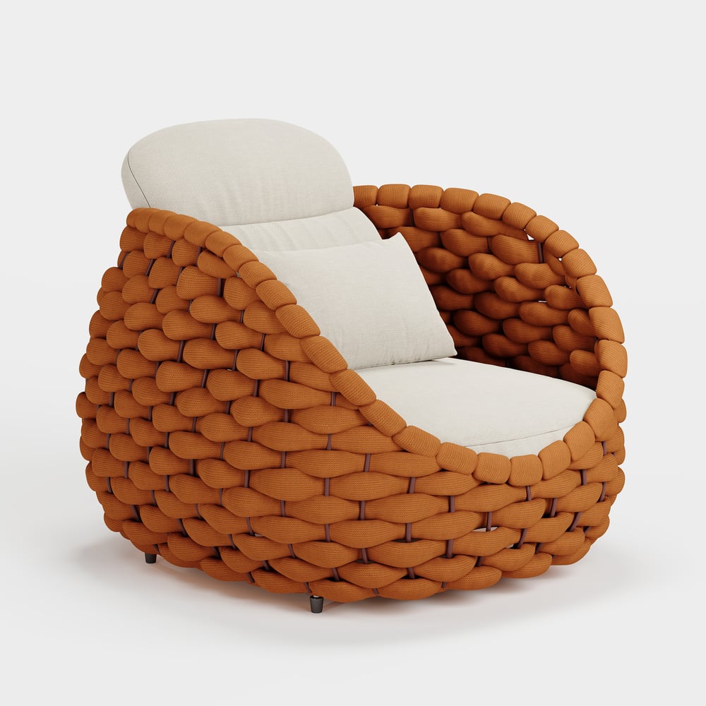 Silla de exterior con cuerda tejida, impermeable, para patio y patio, color naranja, con cojín imagen de ventana