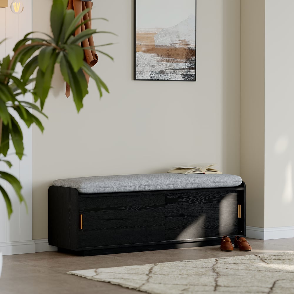 Black Shoe Storage Bench with Cushion window image