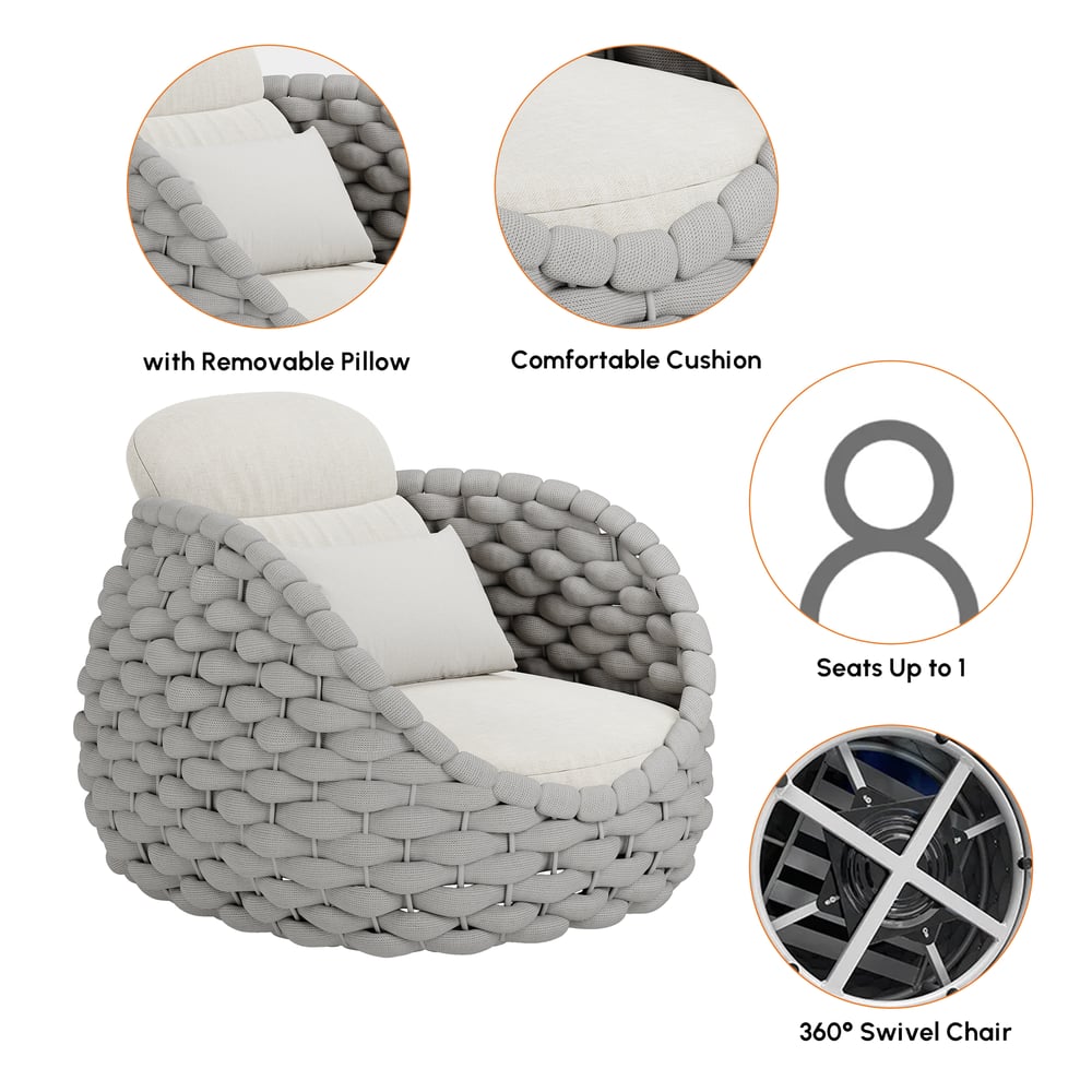 Tatta 4 Pieces Woven Rope Outdoor Swivel Sofa Set 360 Degree Rotatable with Coffee Table window image