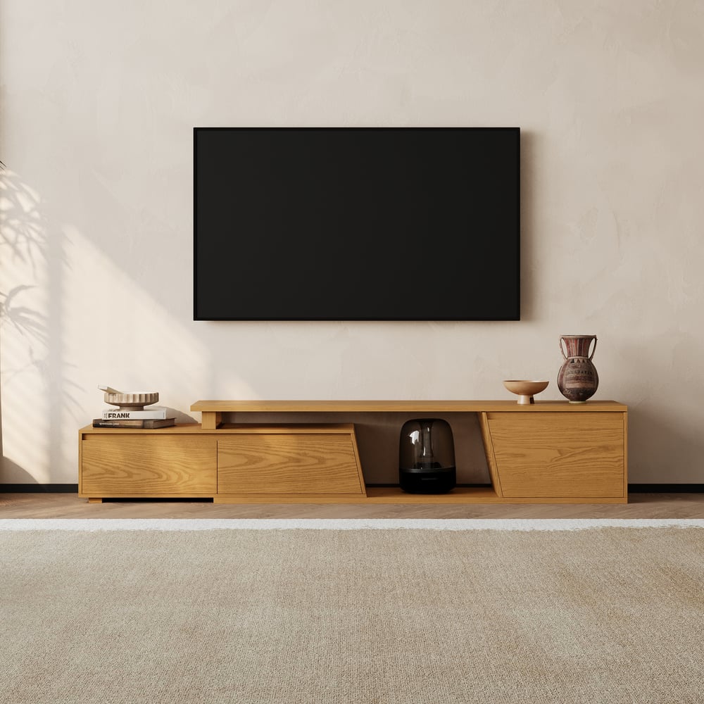 Fero TV Stand Set of Wood Natural Extendable TV Stand & Rectangular Coffee Table window image