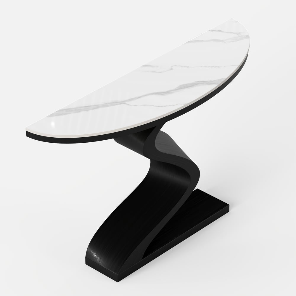 Modern 1000mm White & Black Curved Console Table with Sintered Stone Top Half Moon Shape window image