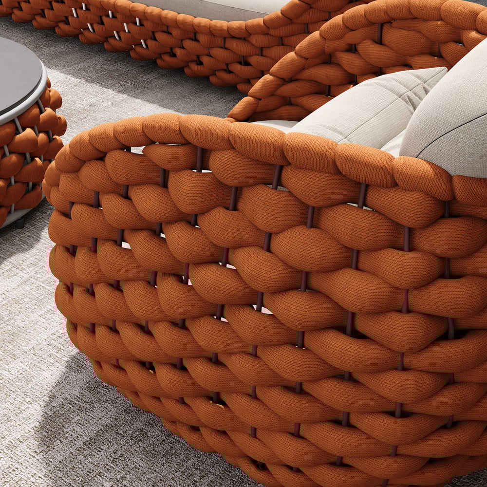 Silla de exterior con cuerda tejida, impermeable, para patio y patio, color naranja, con cojín imagen de ventana