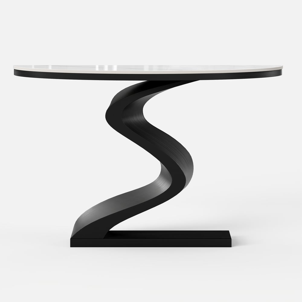 Modern 1000mm White & Black Curved Console Table with Sintered Stone Top Half Moon Shape window image