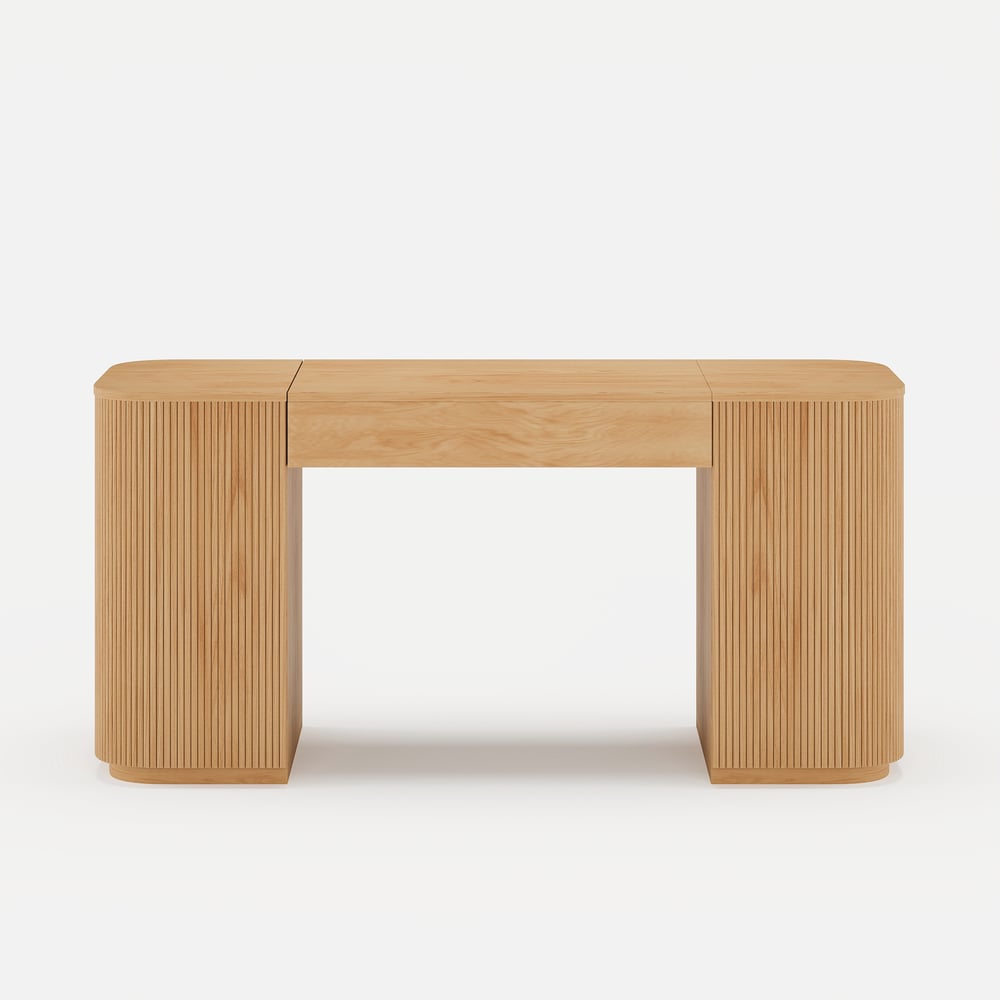 Modern Natural Standing Writing Desk with 2 Doors & Ample Storage Office Desk (59.8" ) window image