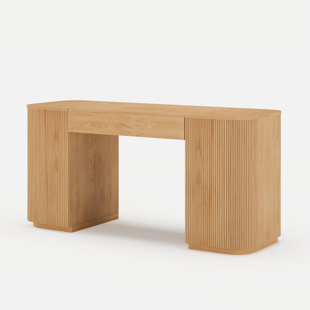 Modern Natural Standing Writing Desk with 2 Doors & Ample Storage Office Desk (59.8" ) window image