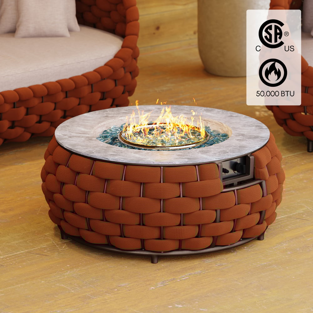 Tatta Weave Round Smokeless Propane Fire Pit in Orange window image