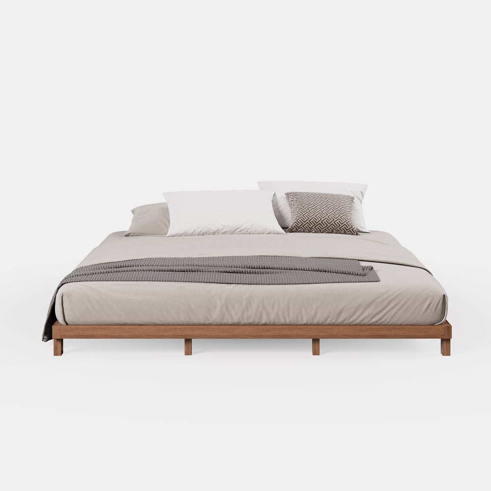 Japanese Style Walnut King Floor Bed window image