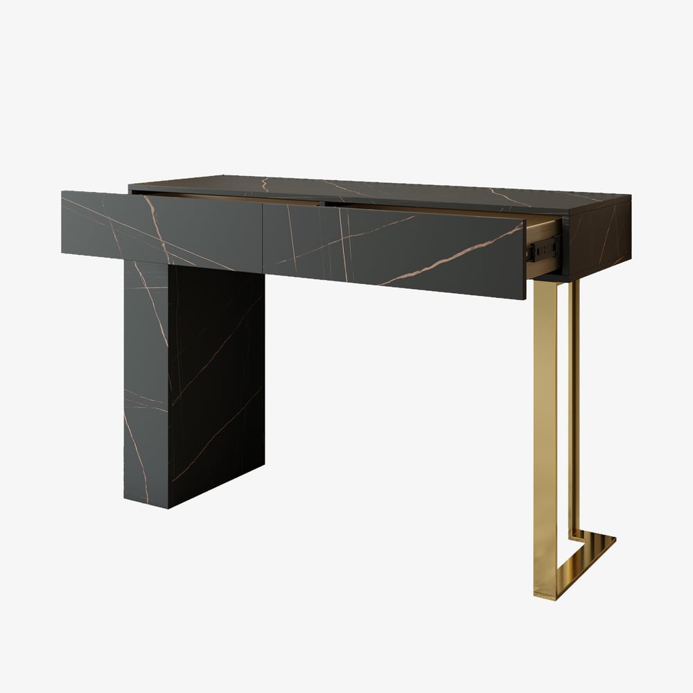 47.2" Black Console Table Modern Rectangle Accent Table For Entryway with 2 Drawers window image