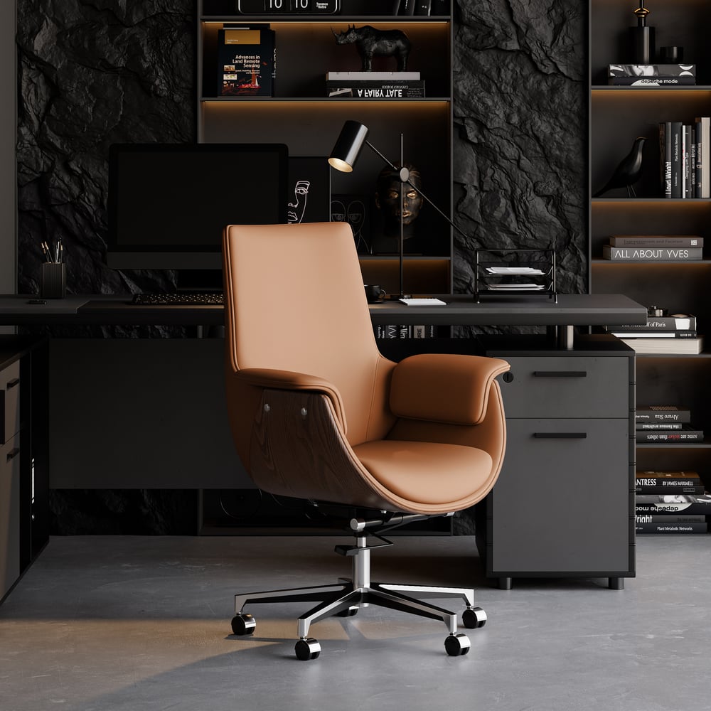 Customer Reviews for Brown Leather Modern Home Office Chair Upholstered High Back Desk Chair Wood Grain Frame
