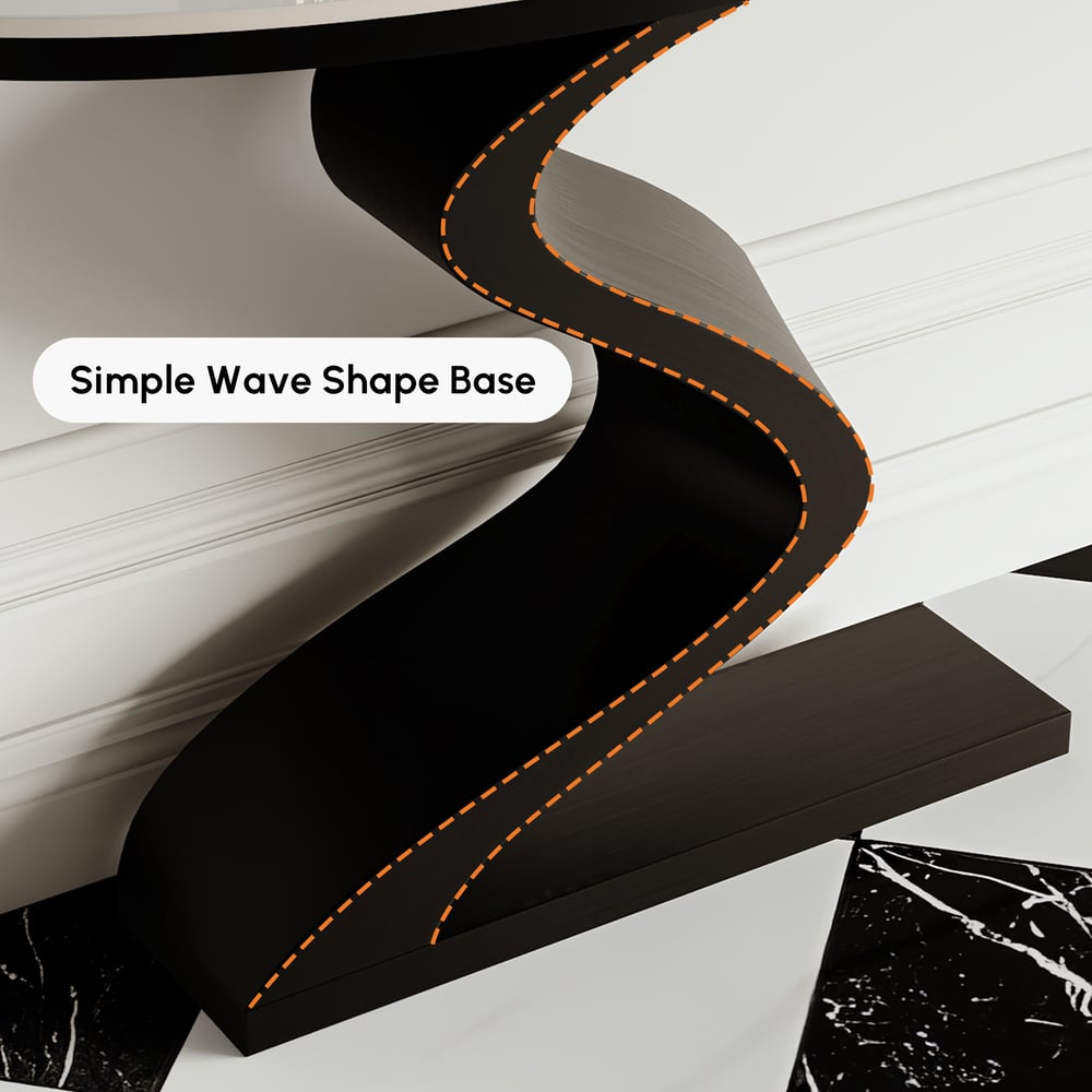 Modern 1000mm White & Black Curved Console Table with Sintered Stone Top Half Moon Shape window image